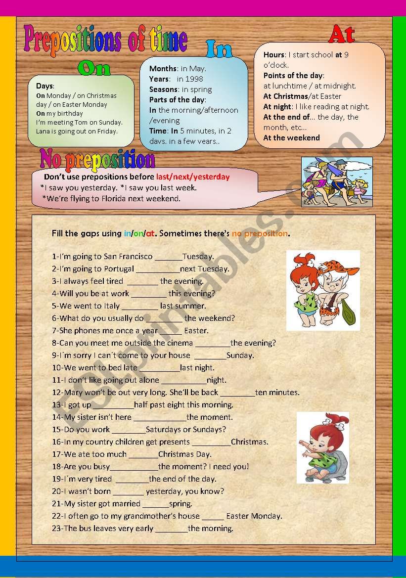 Prepositions of TIME worksheet