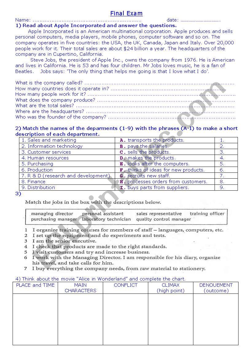 company worksheet