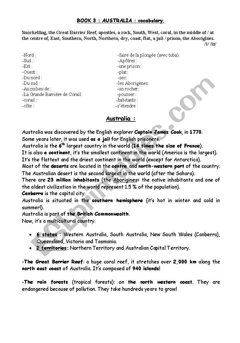 Australia worksheet