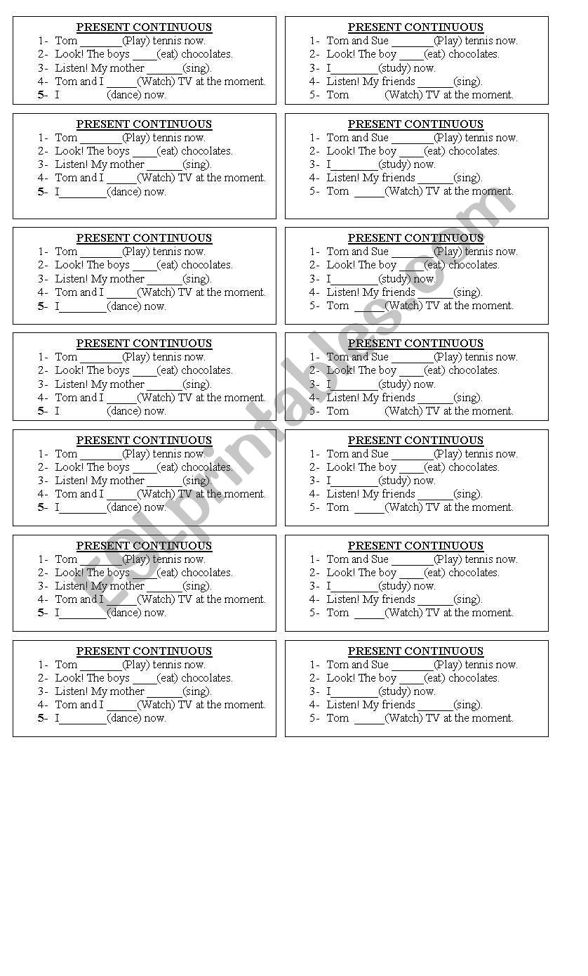 present continuous worksheet