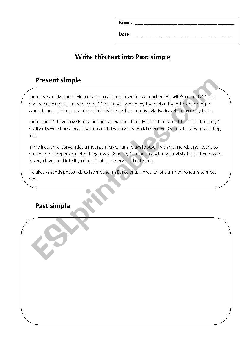 Turn into past simple worksheet