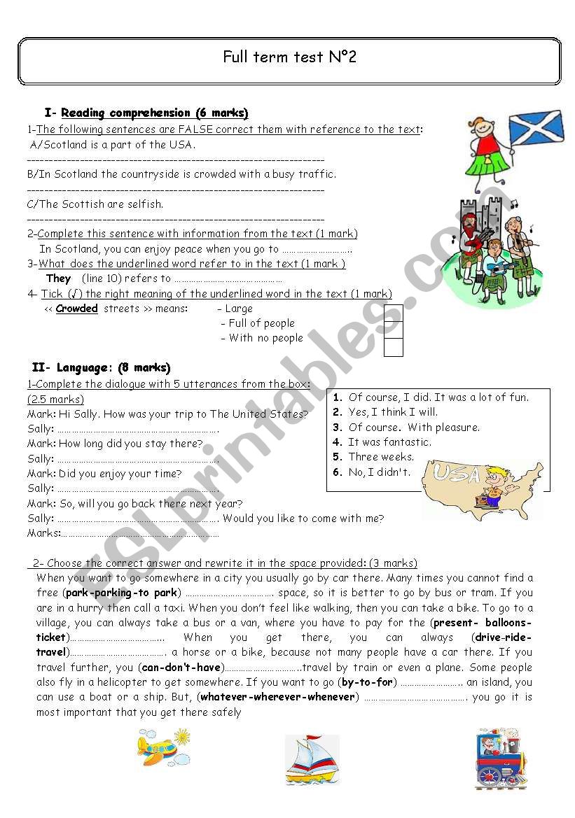 8th form test worksheet