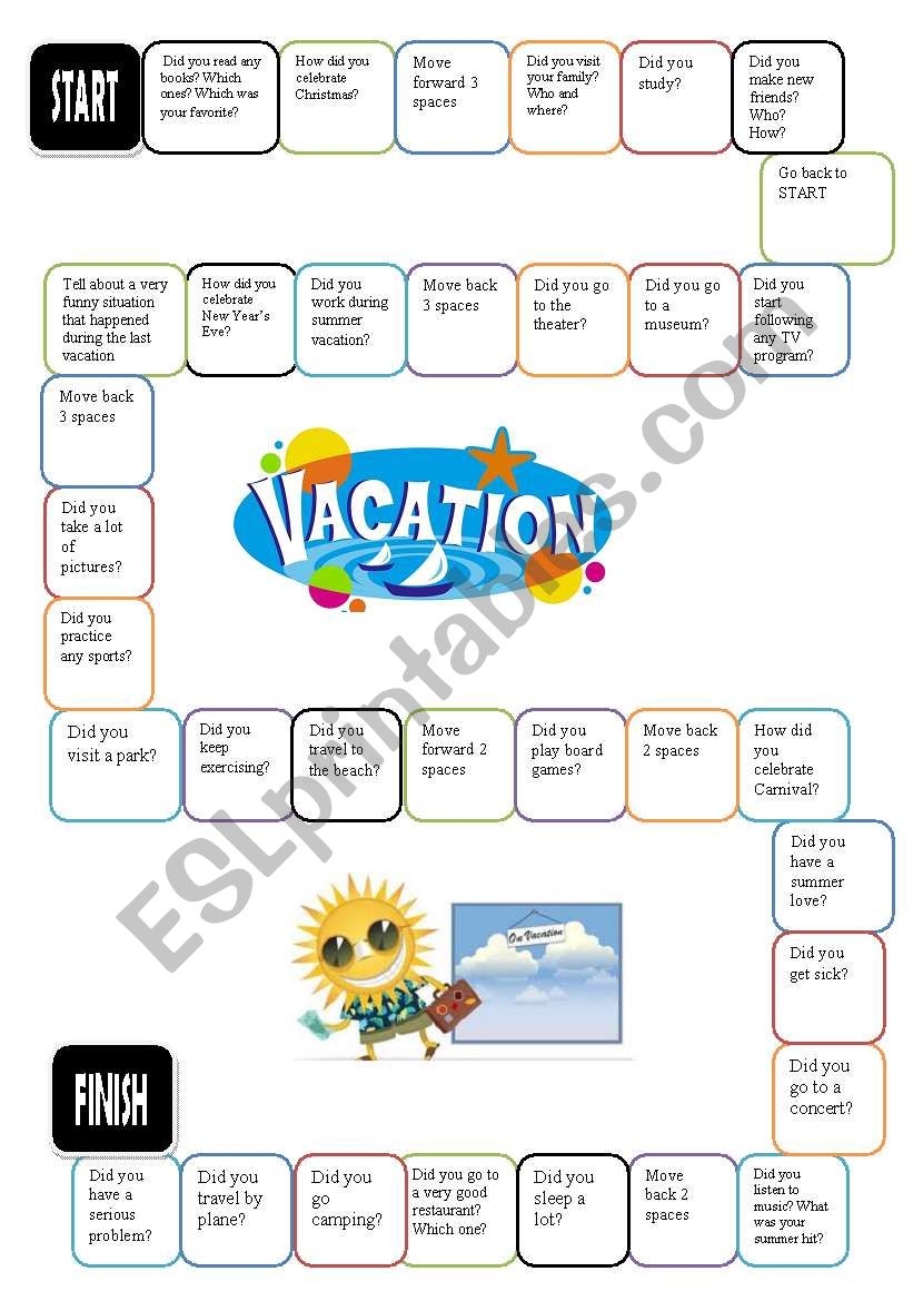 Summer Vacation Board Game worksheet