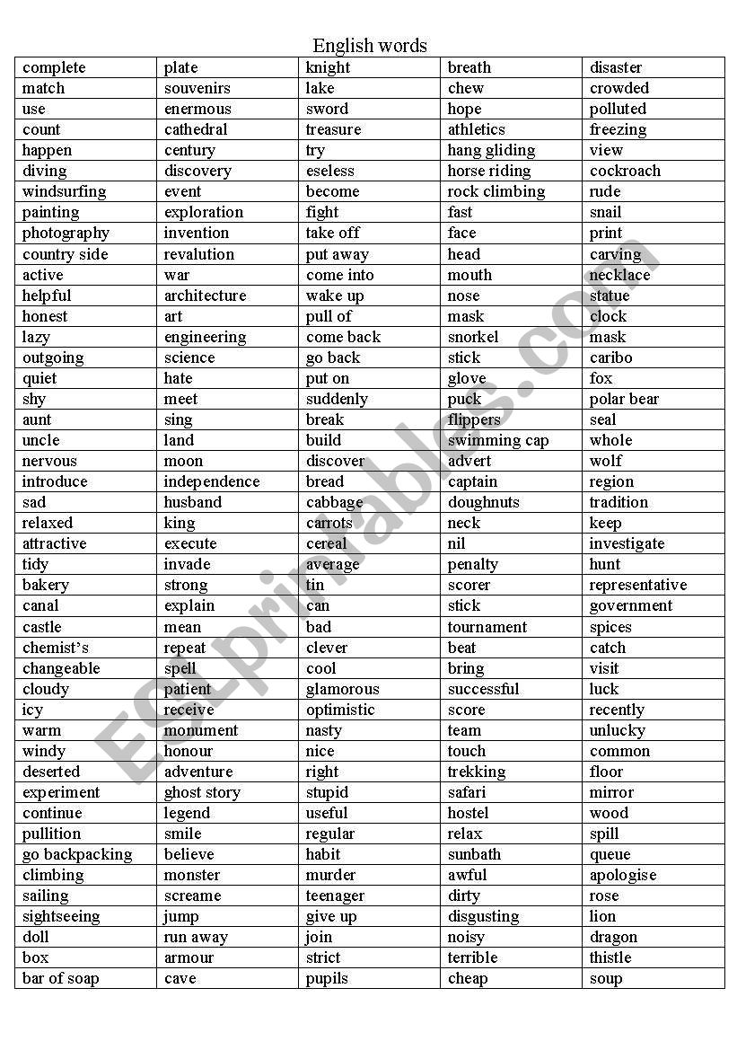 English words 6. class worksheet