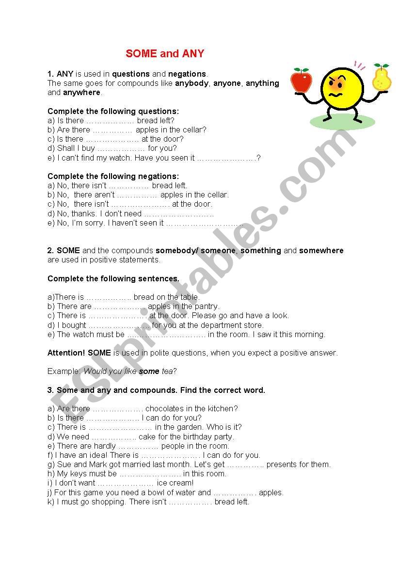 Some and any and compounds worksheet