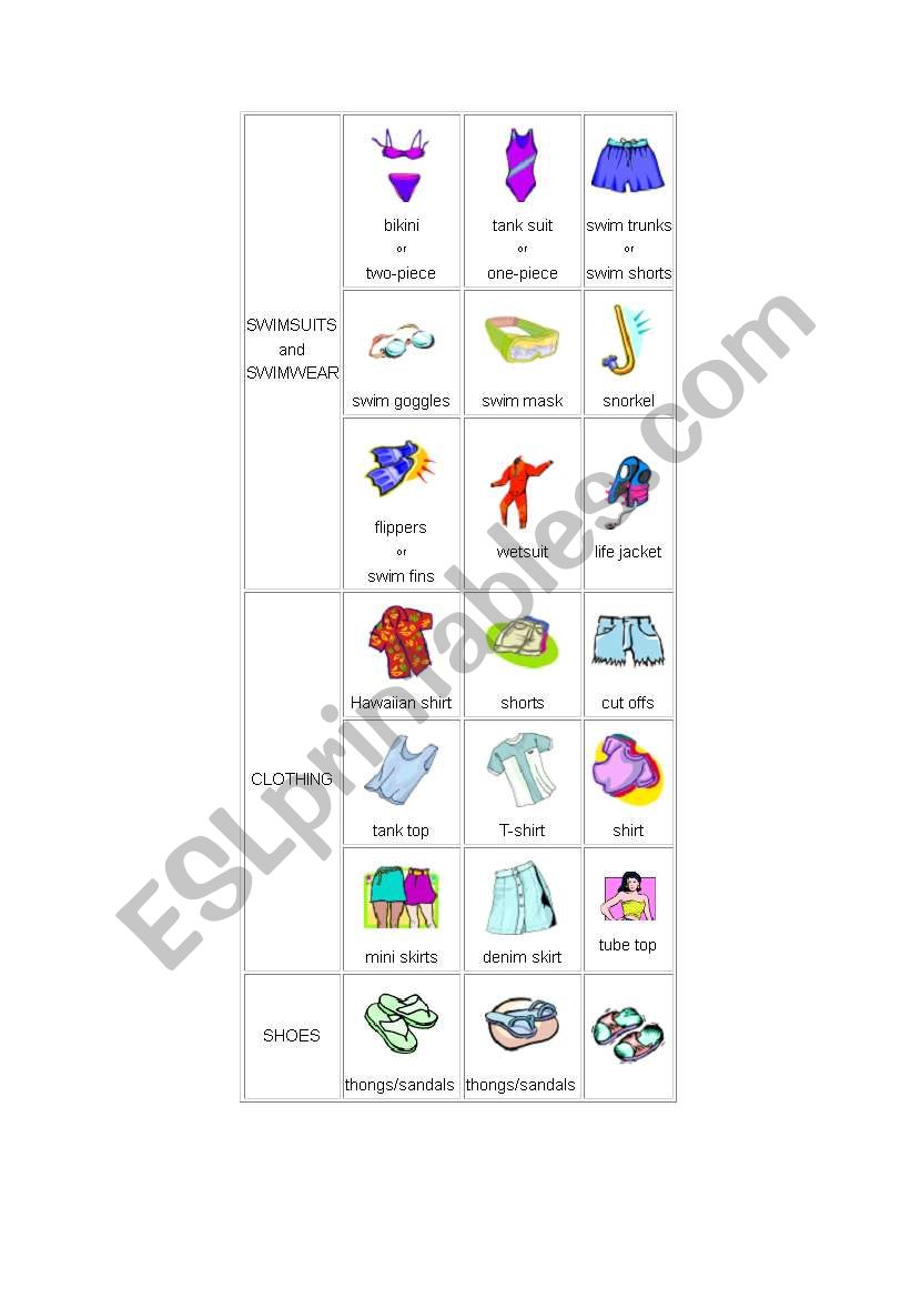 summer wears worksheet