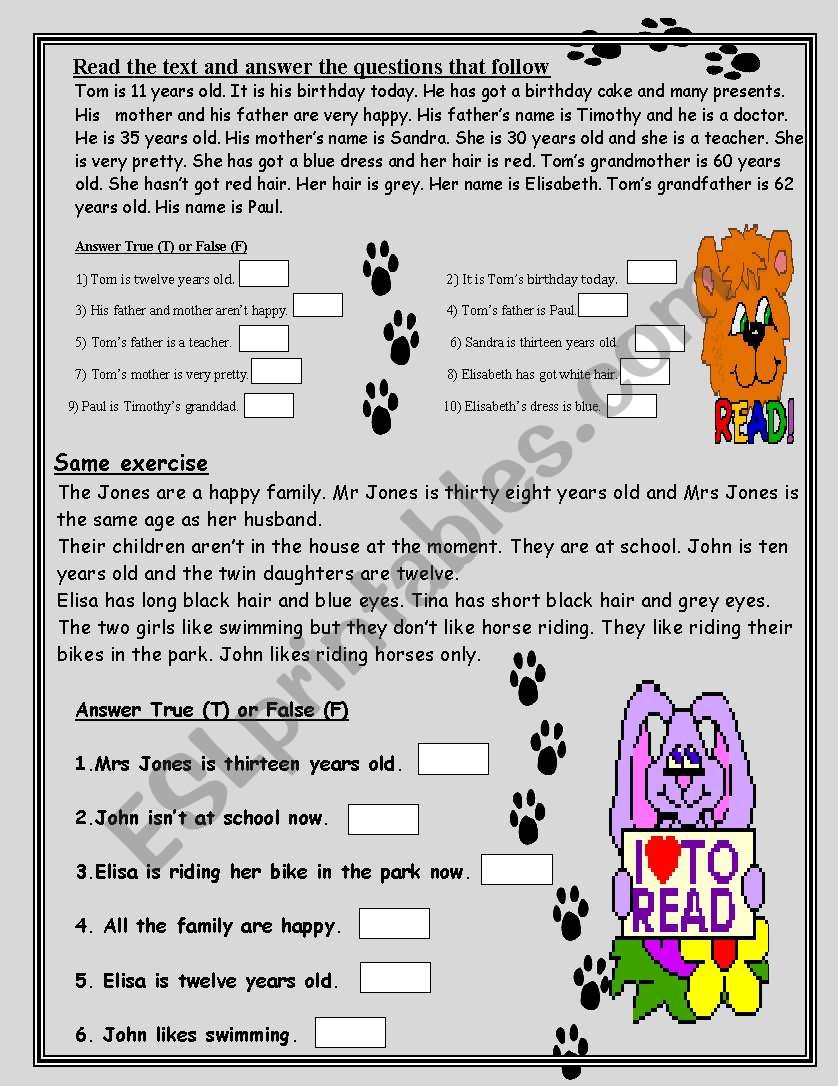 READING COMPREHENSION worksheet