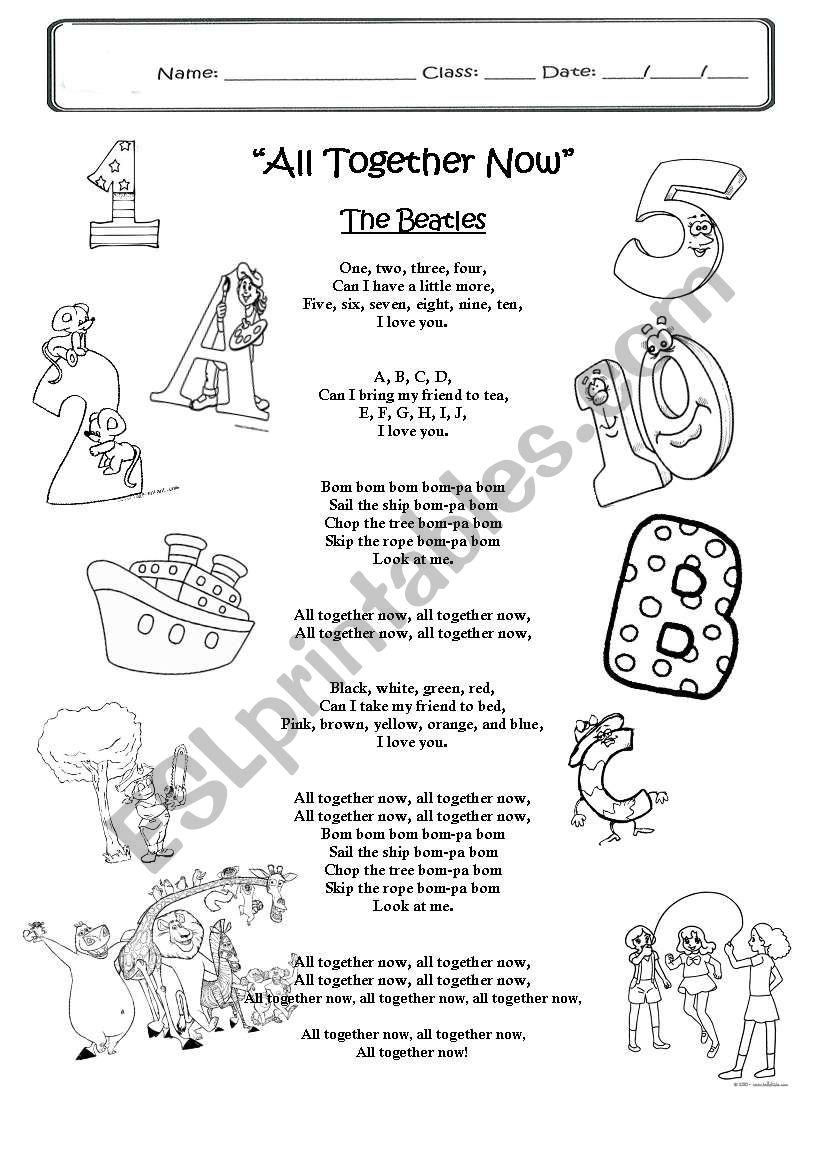 all together now song worksheet