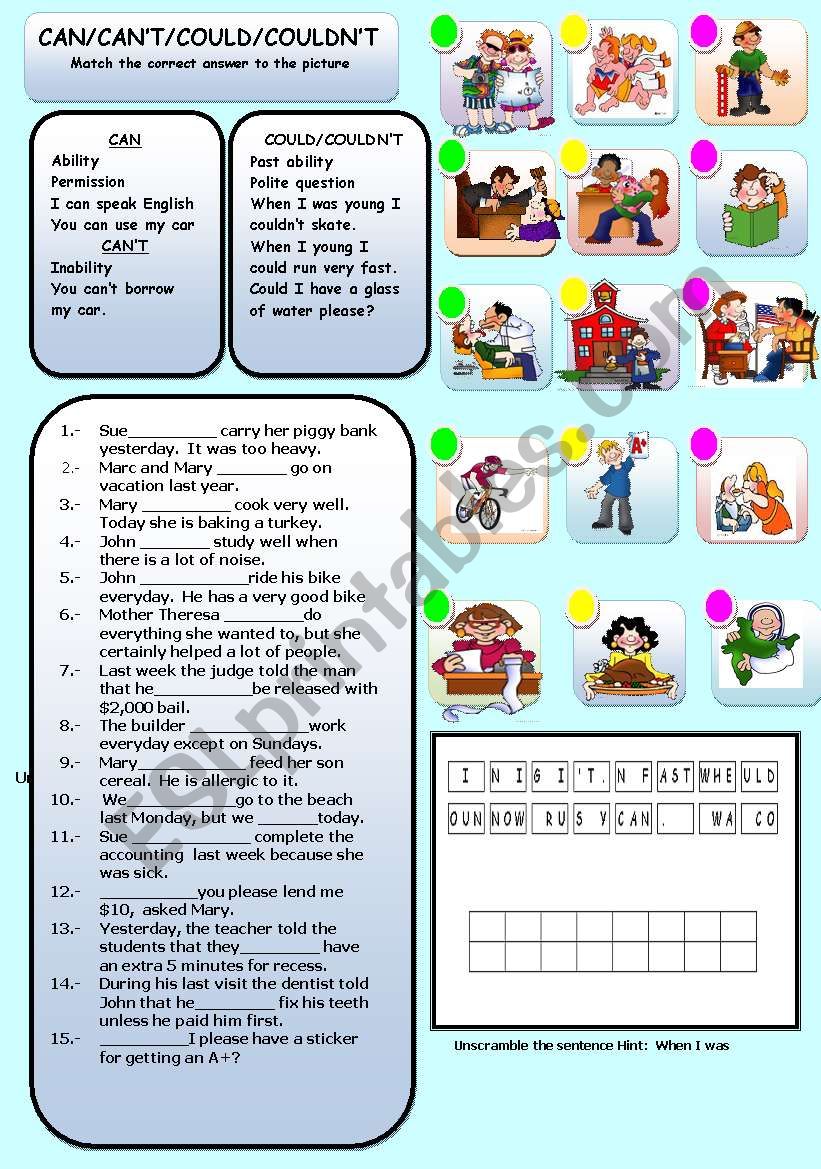 MODAL VERBS, CAN, CANT, COULD, COULDNT