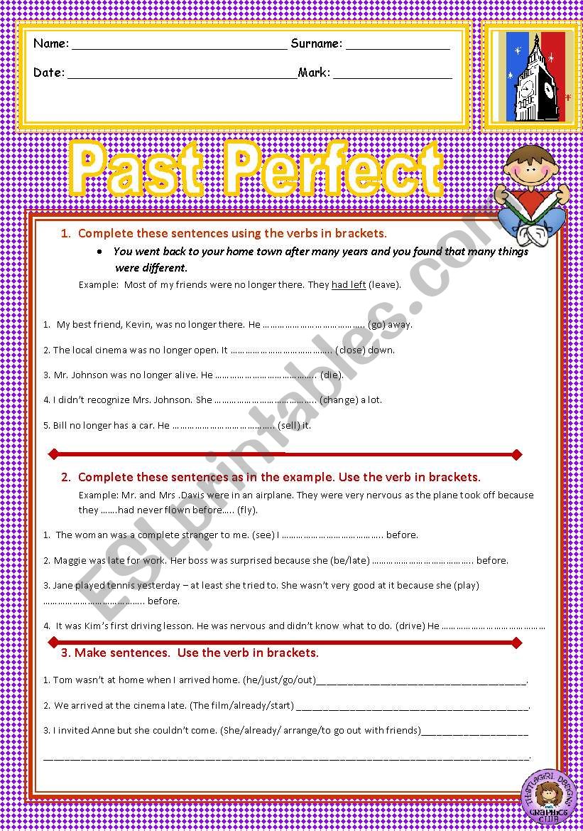 Past Perfect - ESL worksheet by Marycris