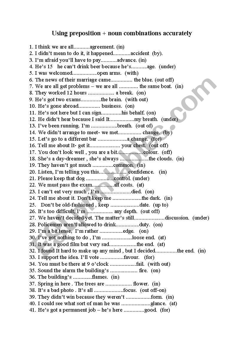  preposition  worksheet