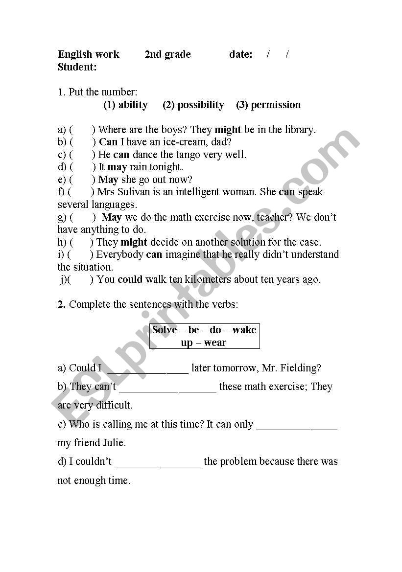 Modal test worksheet