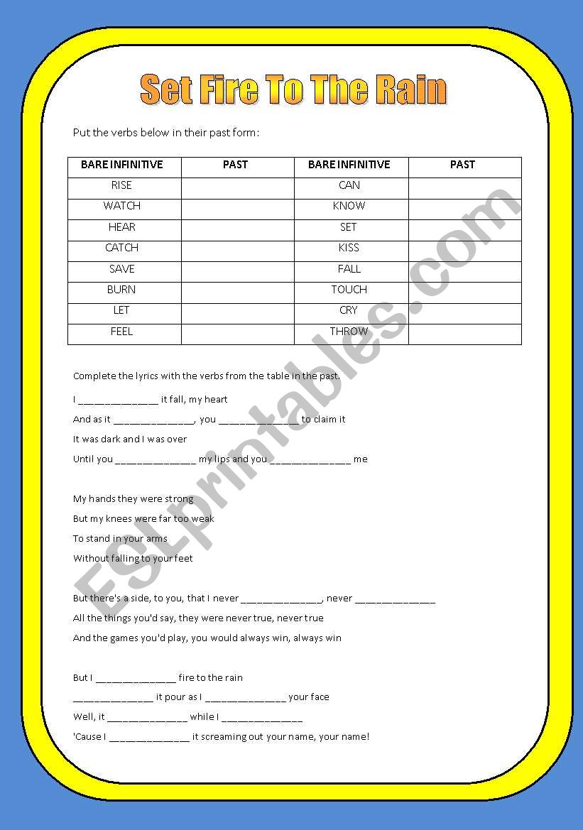 Set Fire to the Rain - Adele worksheet