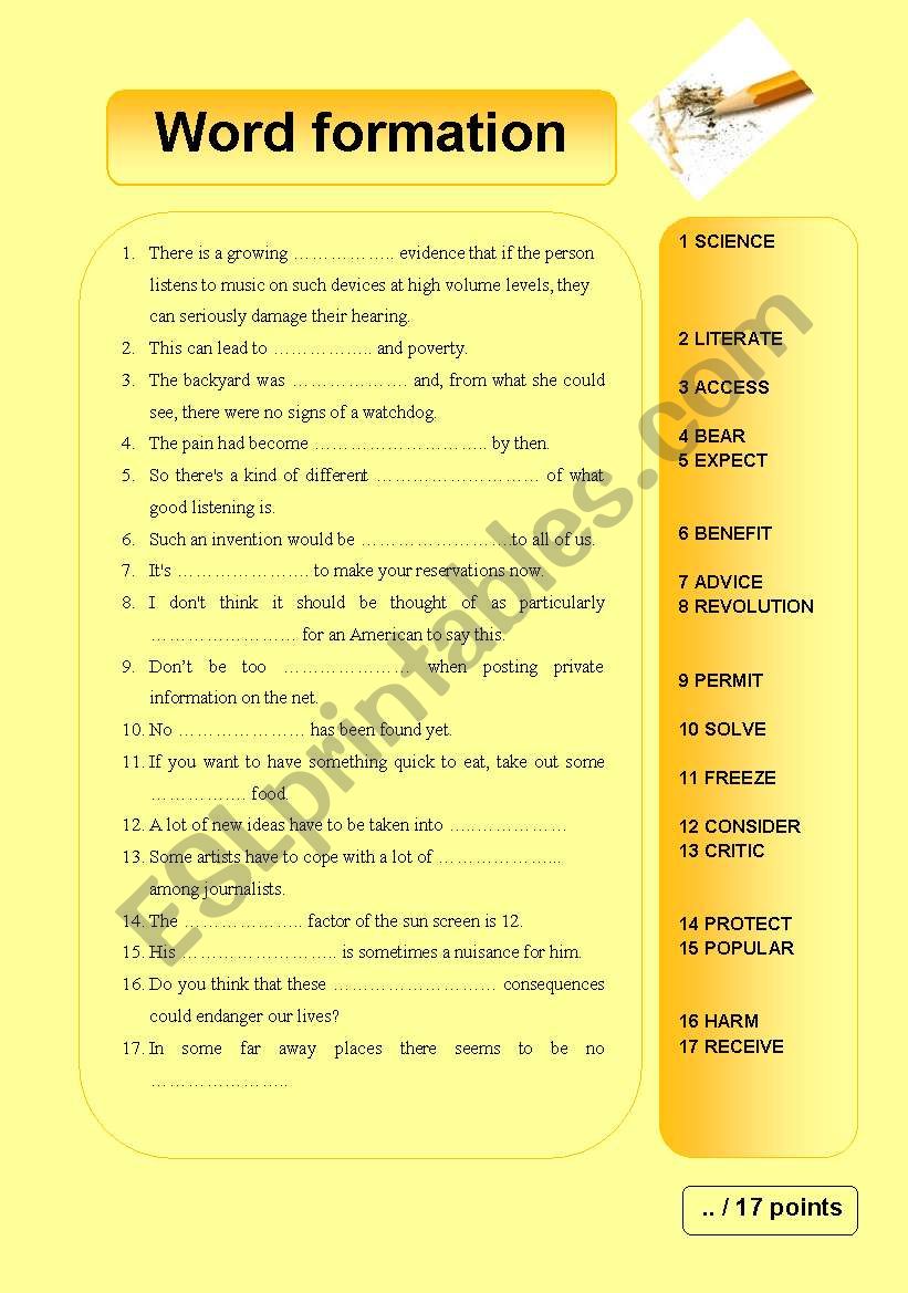 Word formation - vocabulary worksheet