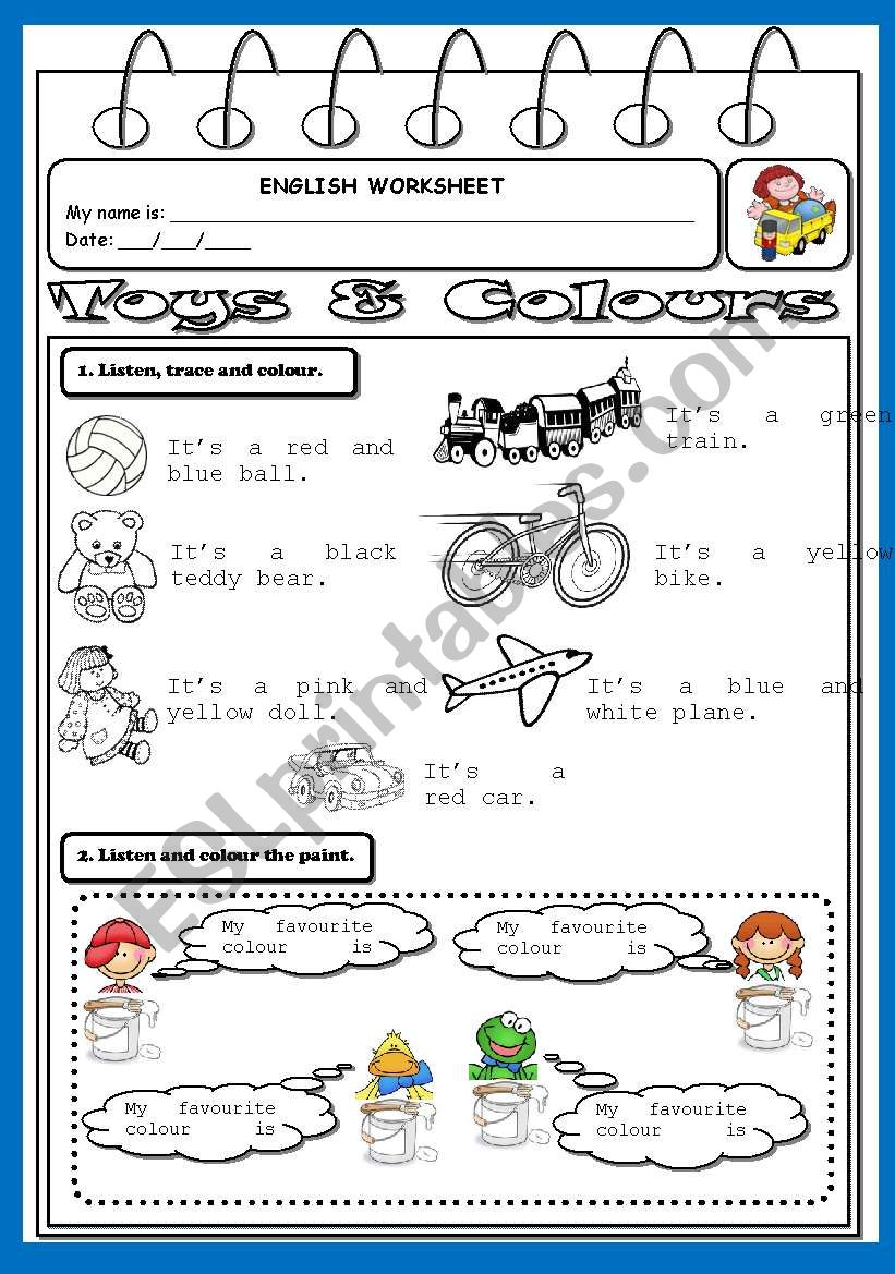 Toys and colours worksheet