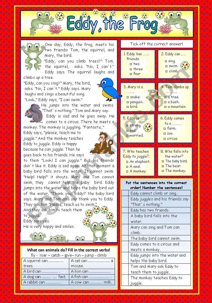 Eddy, the Frog (KEY included) worksheet