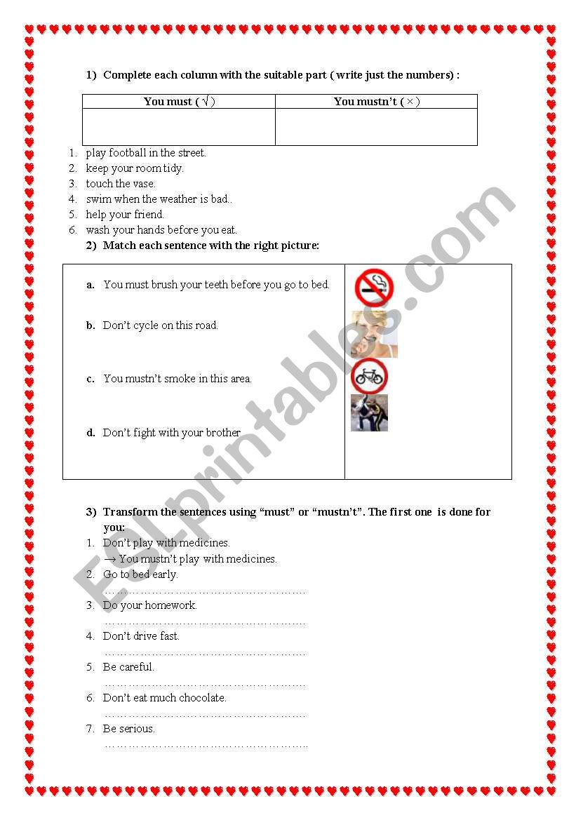 Obligation / Prohibition worksheet