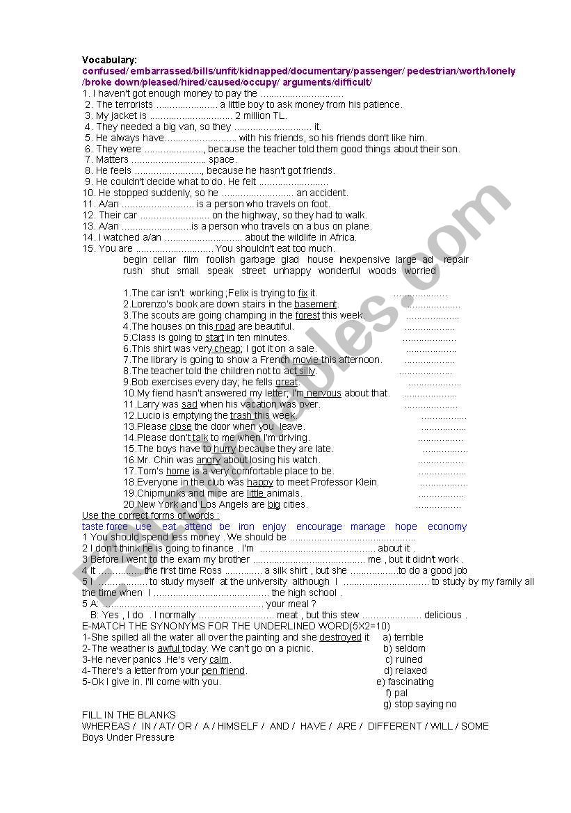 vocabulary worksheet