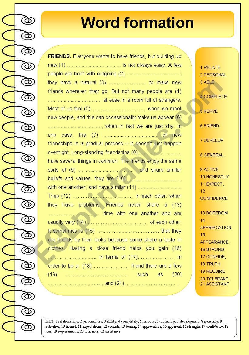 Word formation - friends worksheet