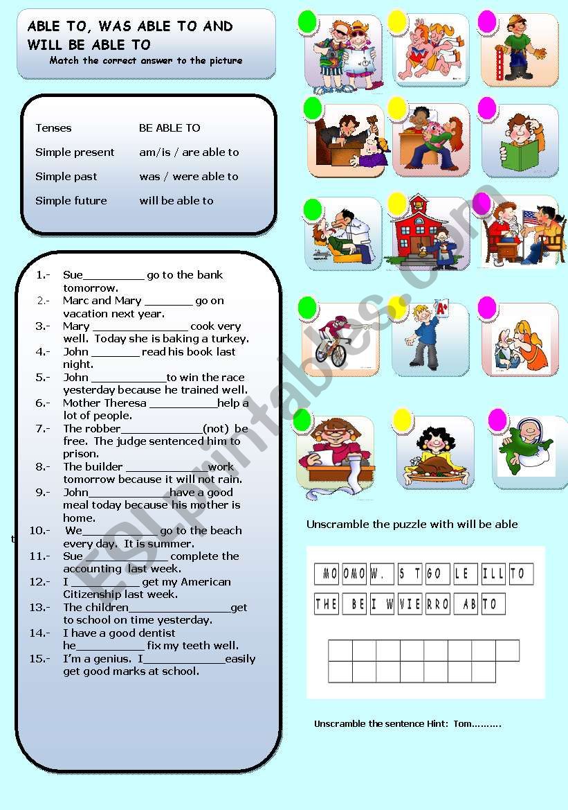 MODAL VERBS, ABLE TO, WILL BE ABLE TO AND WAS ABLE TO