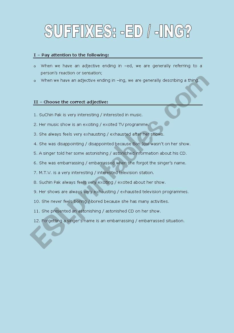 Ing and ed suffixes worksheet