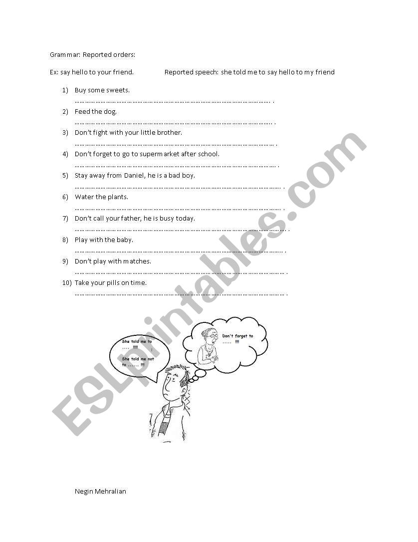Reported orders worksheet