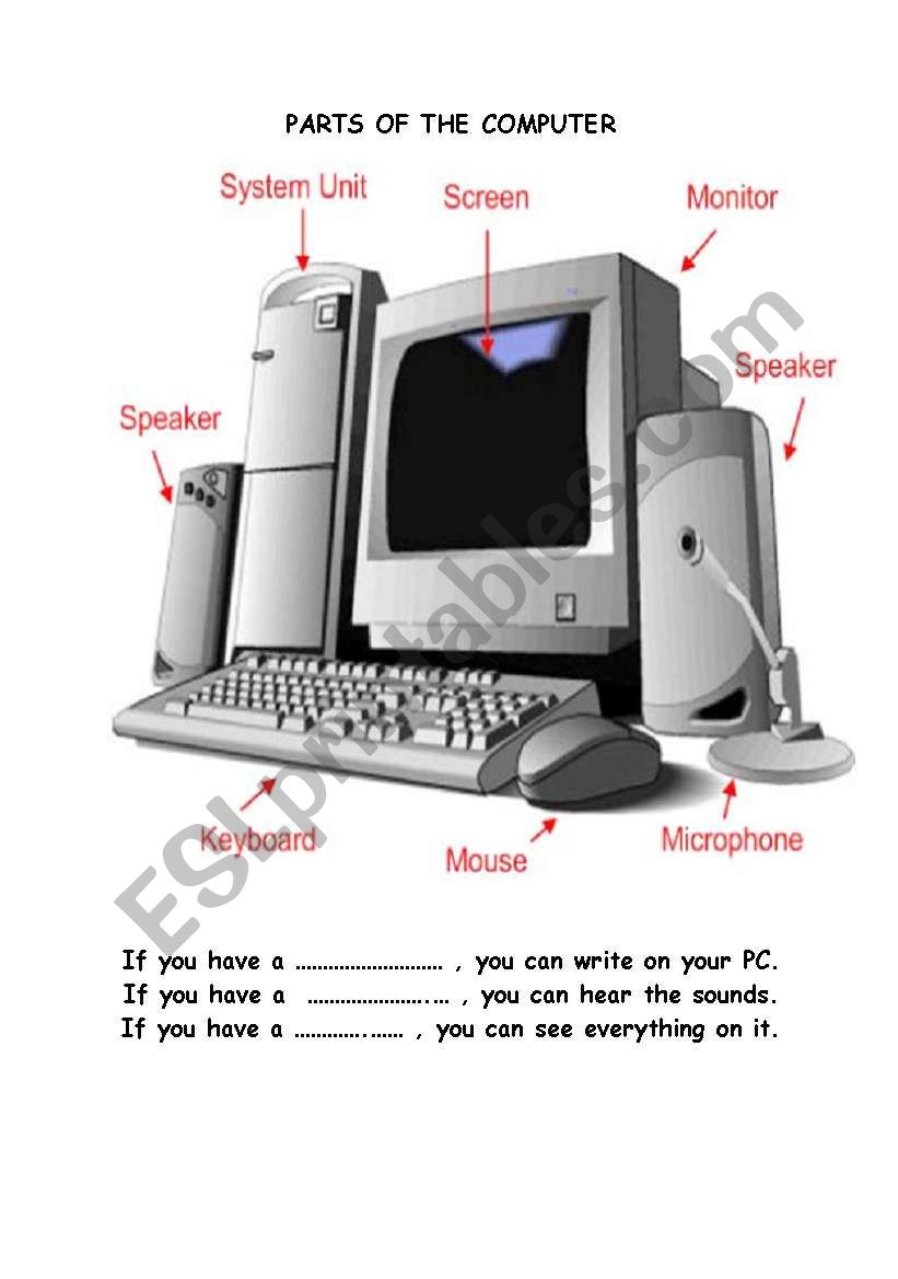 Computer Parts Esl Worksheet By Shehzade