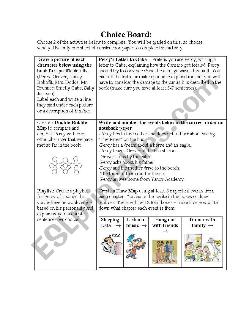 Choice Board: The Lightning Thief