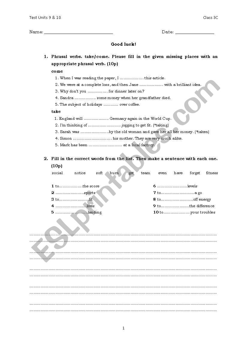 click on test worksheet