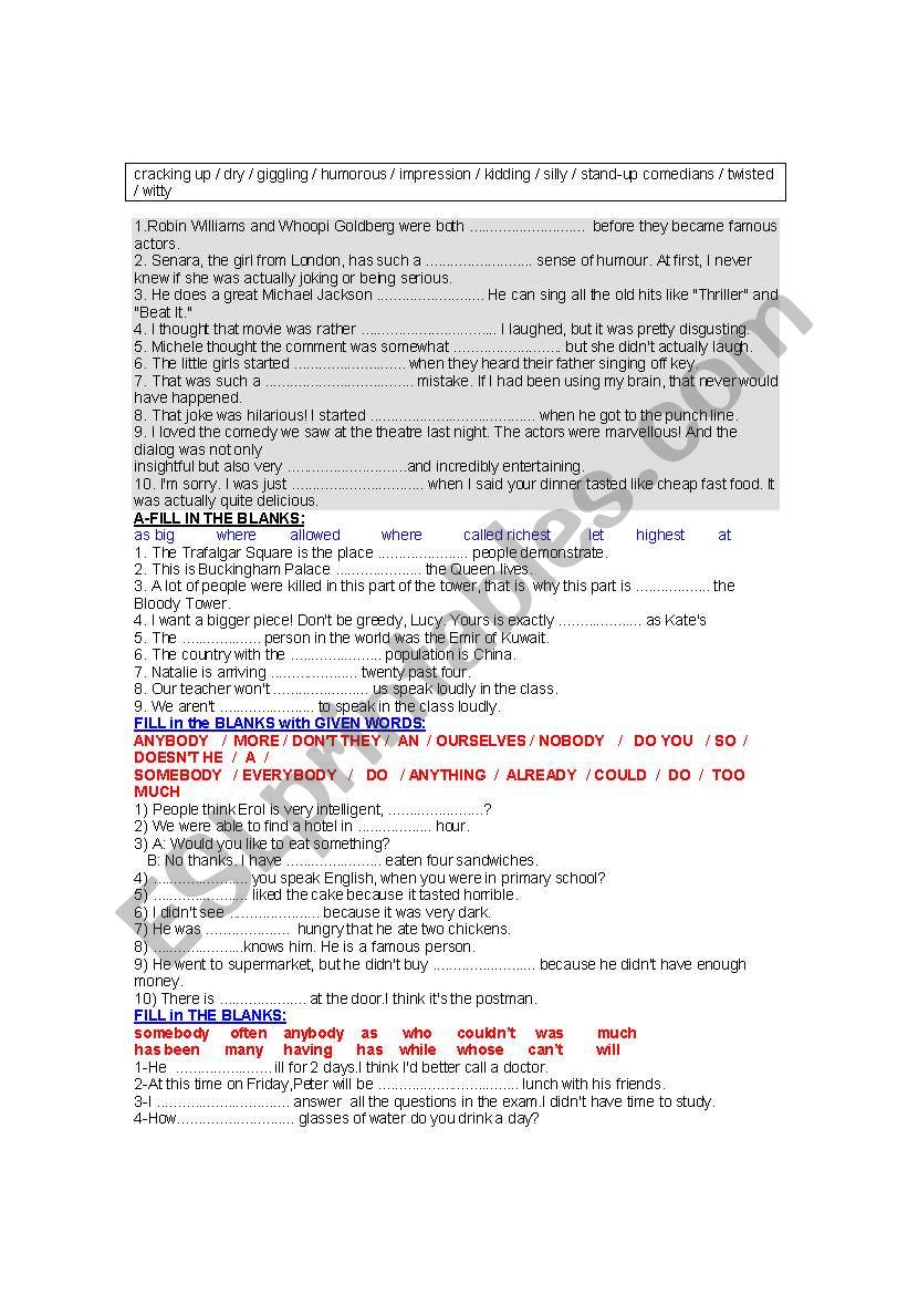 complete the sentences worksheet