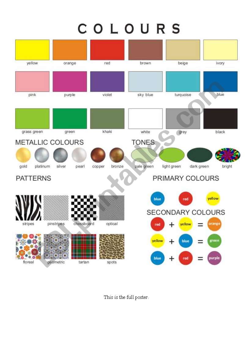 COLOURS POSTER 1/2 worksheet