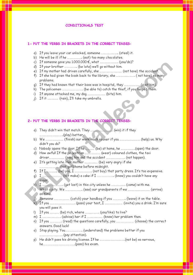 CONDITIONALS TEST worksheet