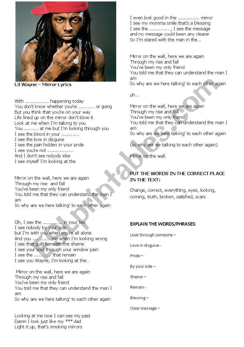 Lil Wayne Mirrors worksheet