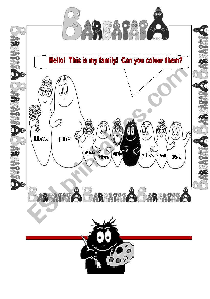 The Barbapapa family worksheet