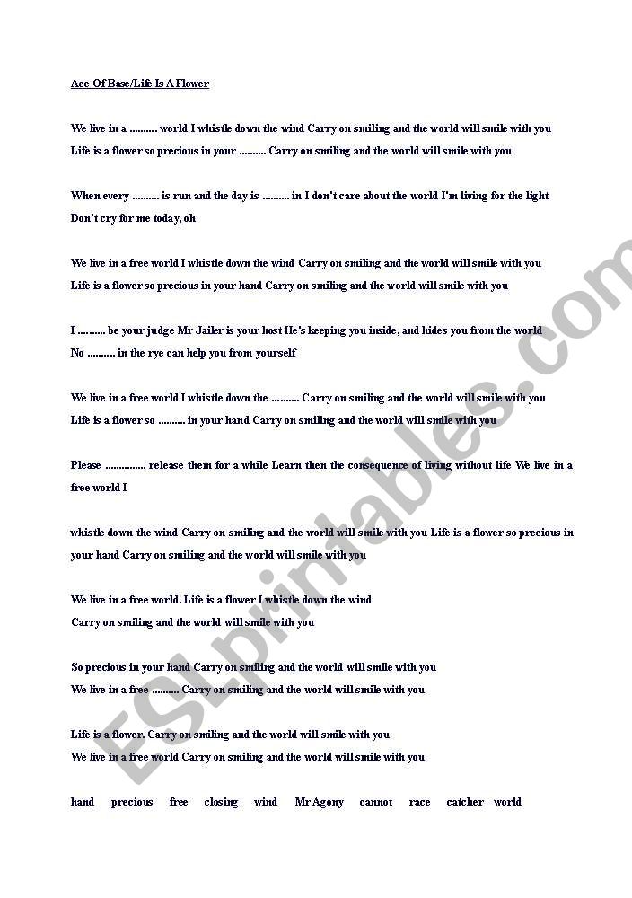 Ace Of Base/Life Is A Flower Song Worksheet