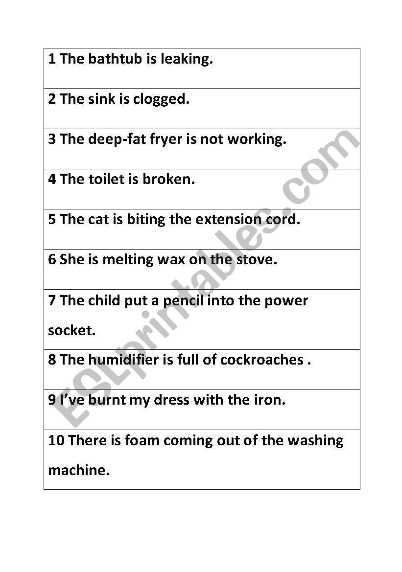 Household problems charades worksheet