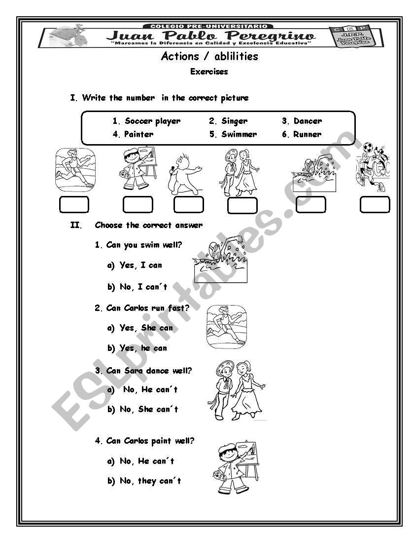 action and abilities worksheet