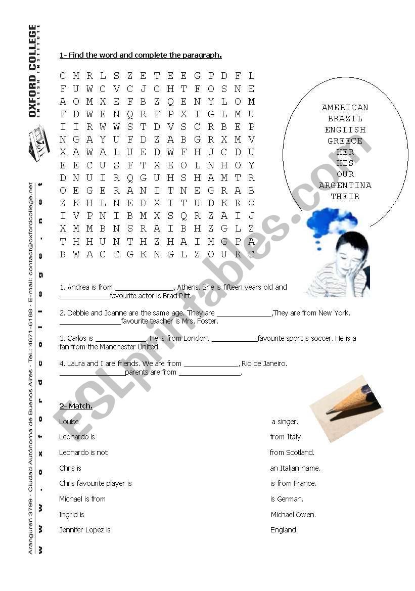 nationalities worksheet