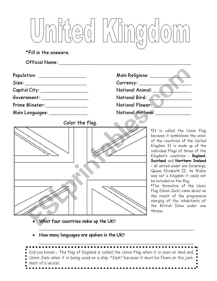 UK Fact File worksheet