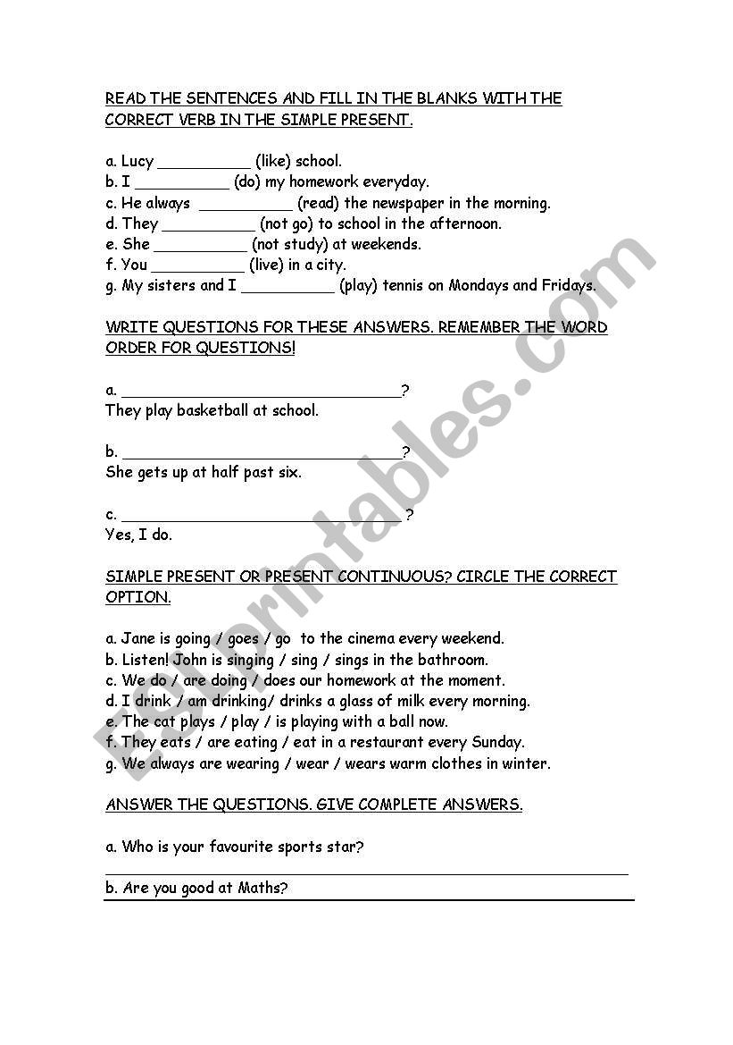 THE PRESENT worksheet