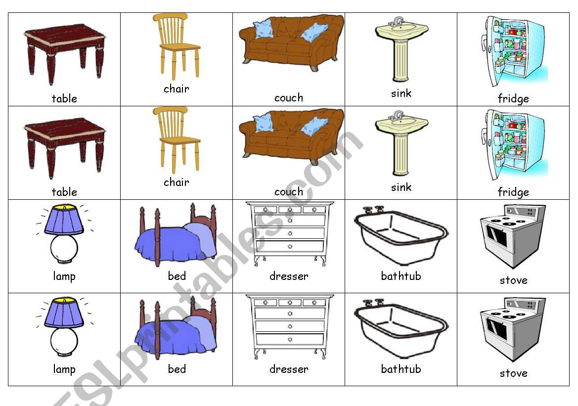 Memory Game - Furniture worksheet