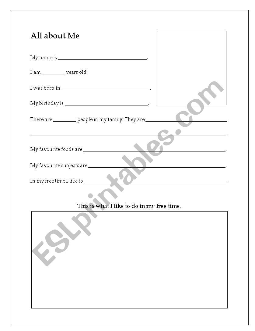 All About Me worksheet