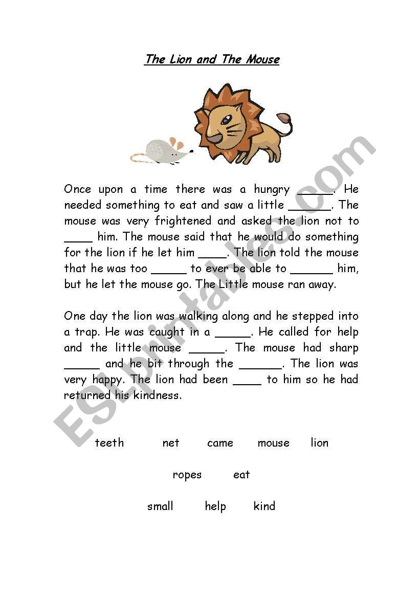 Fable: the mouse and the lion worksheet