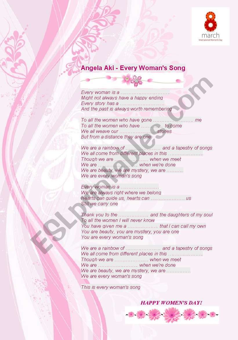 Every Womans Song worksheet