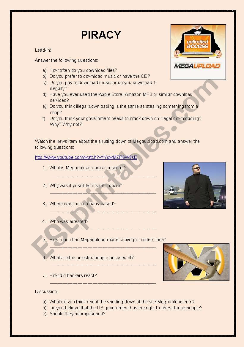 Megaupload listening activity worksheet