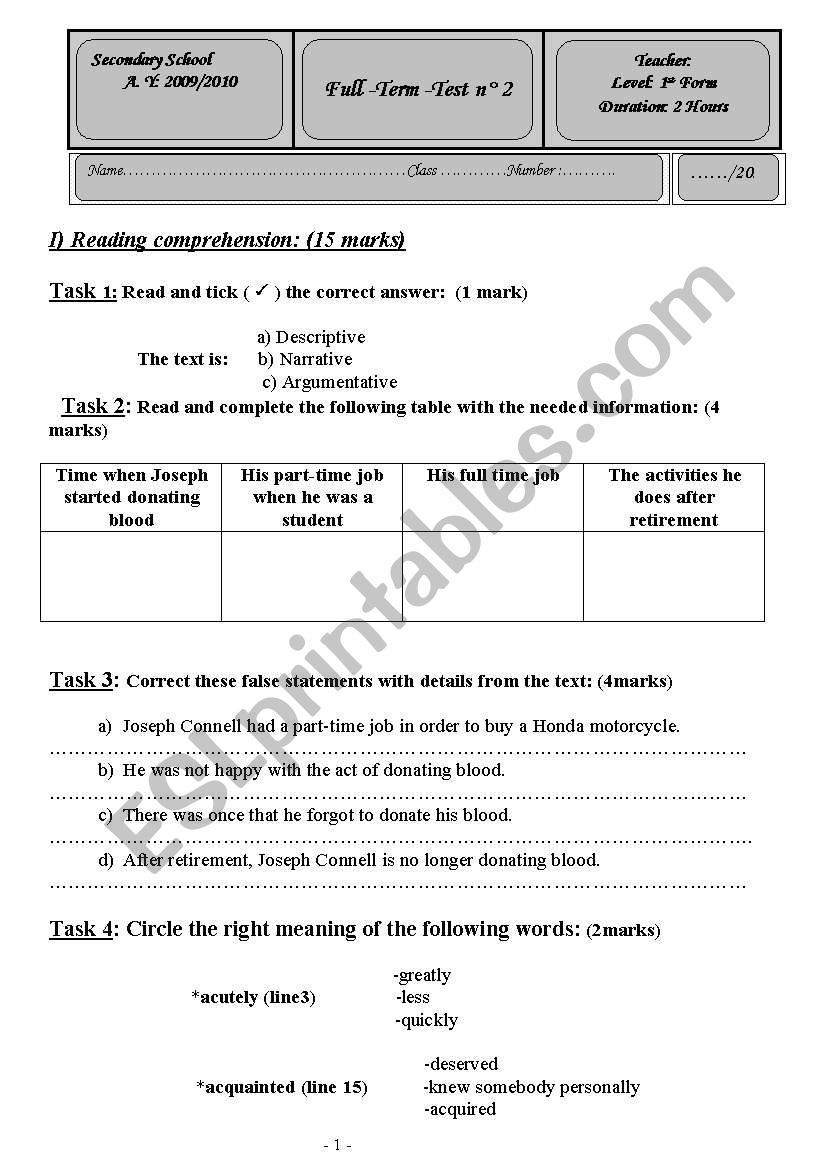 full term test2 worksheet