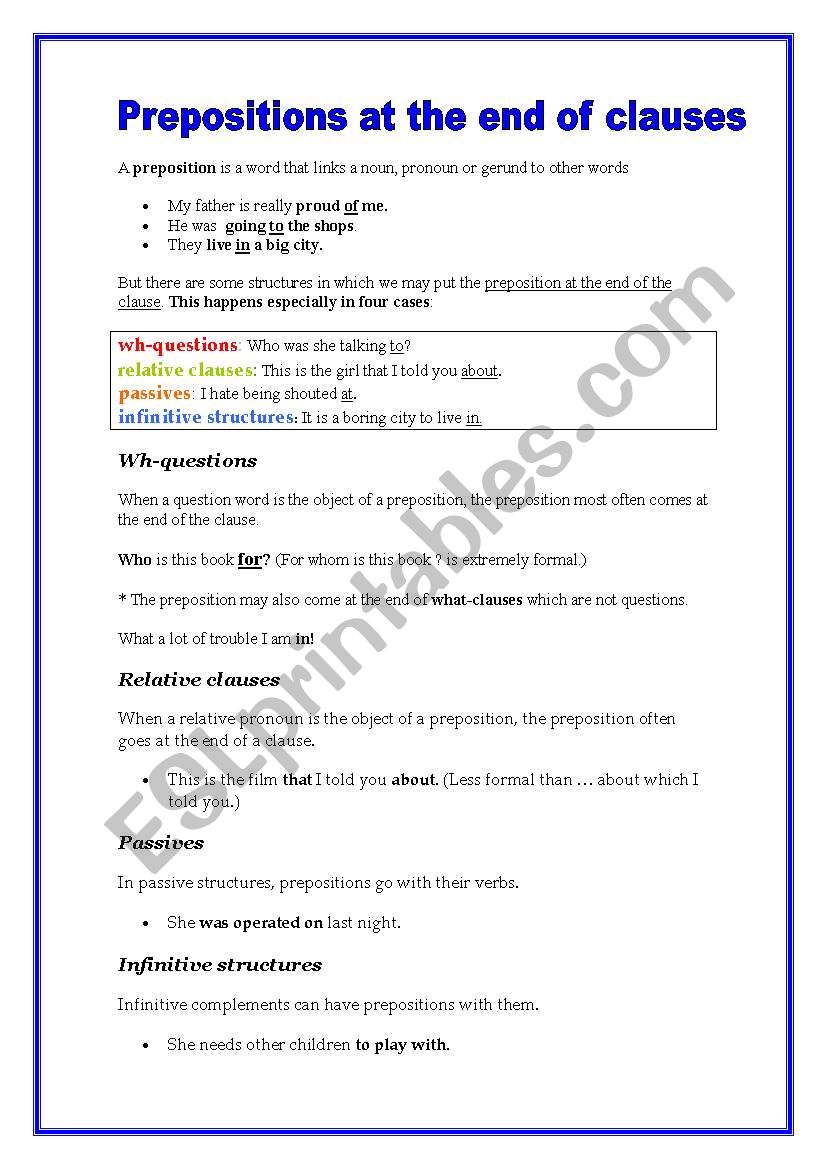 Prepositions at the end of clauses