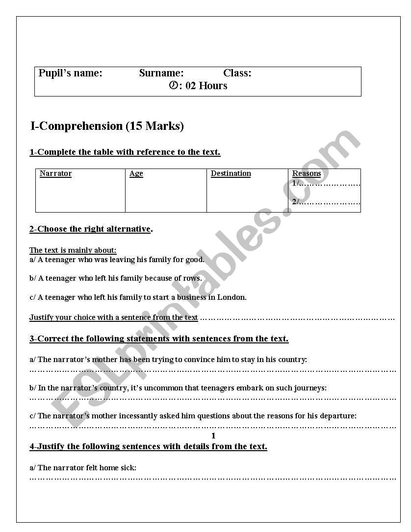 english test worksheet