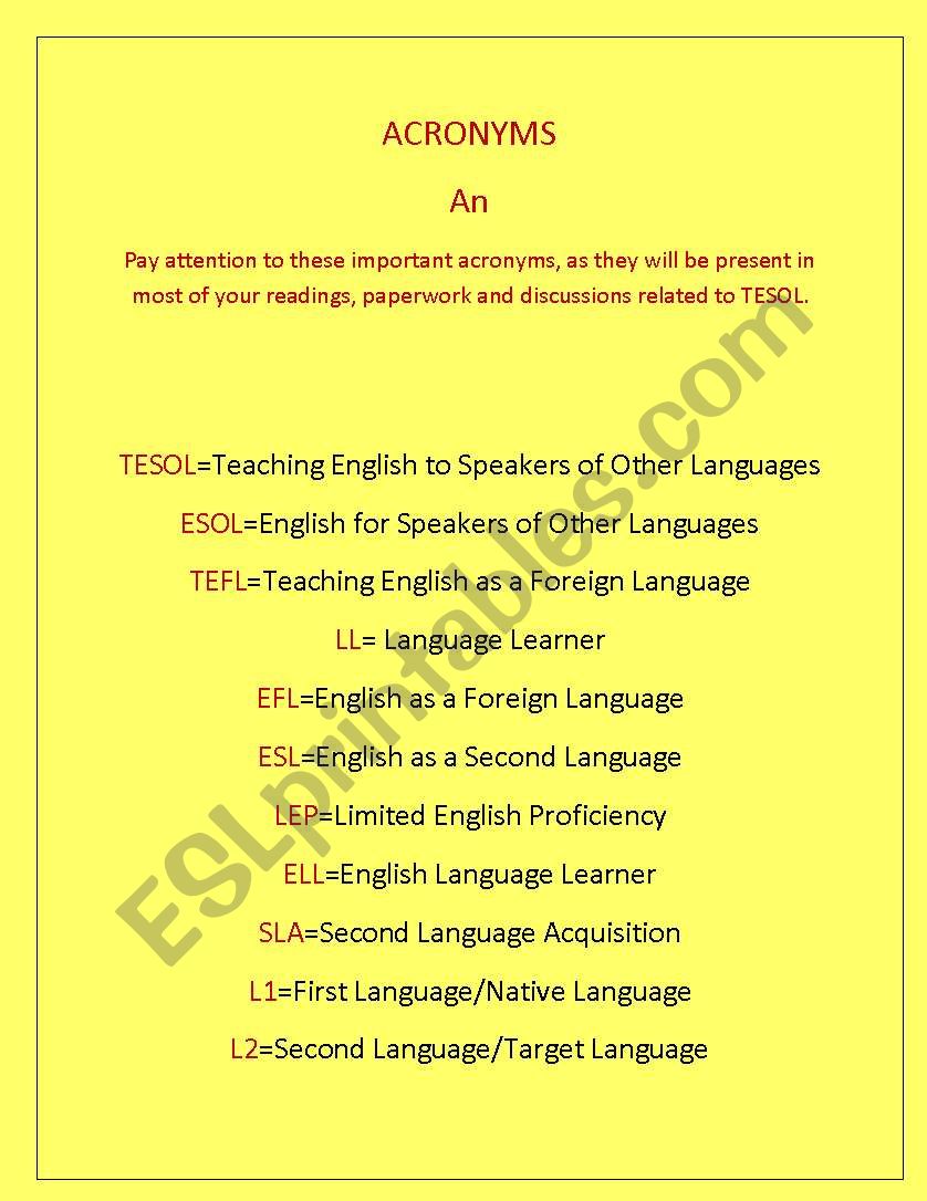 Acronyms worksheet