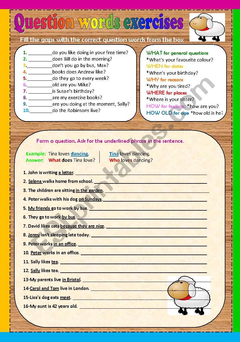 QUESTION WORDS exercises worksheet